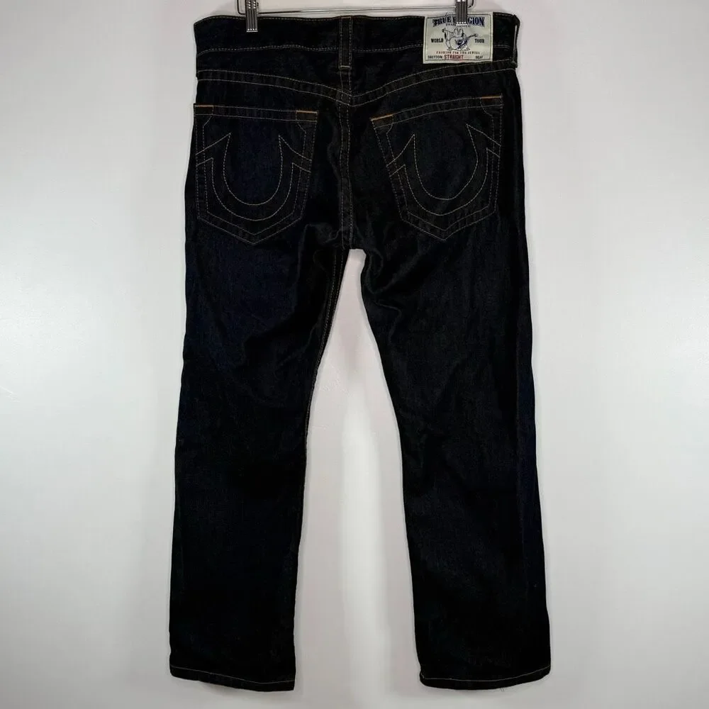 True Religion Dark Wash Ricky Relaxed Straight Jeans w/o Flap / No Flap // Men’s